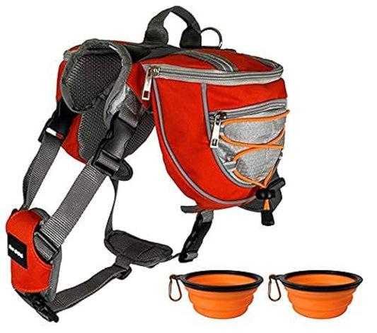 Dog Hiking Backpack & Harness Combo – With 2 Collapsible Bowls