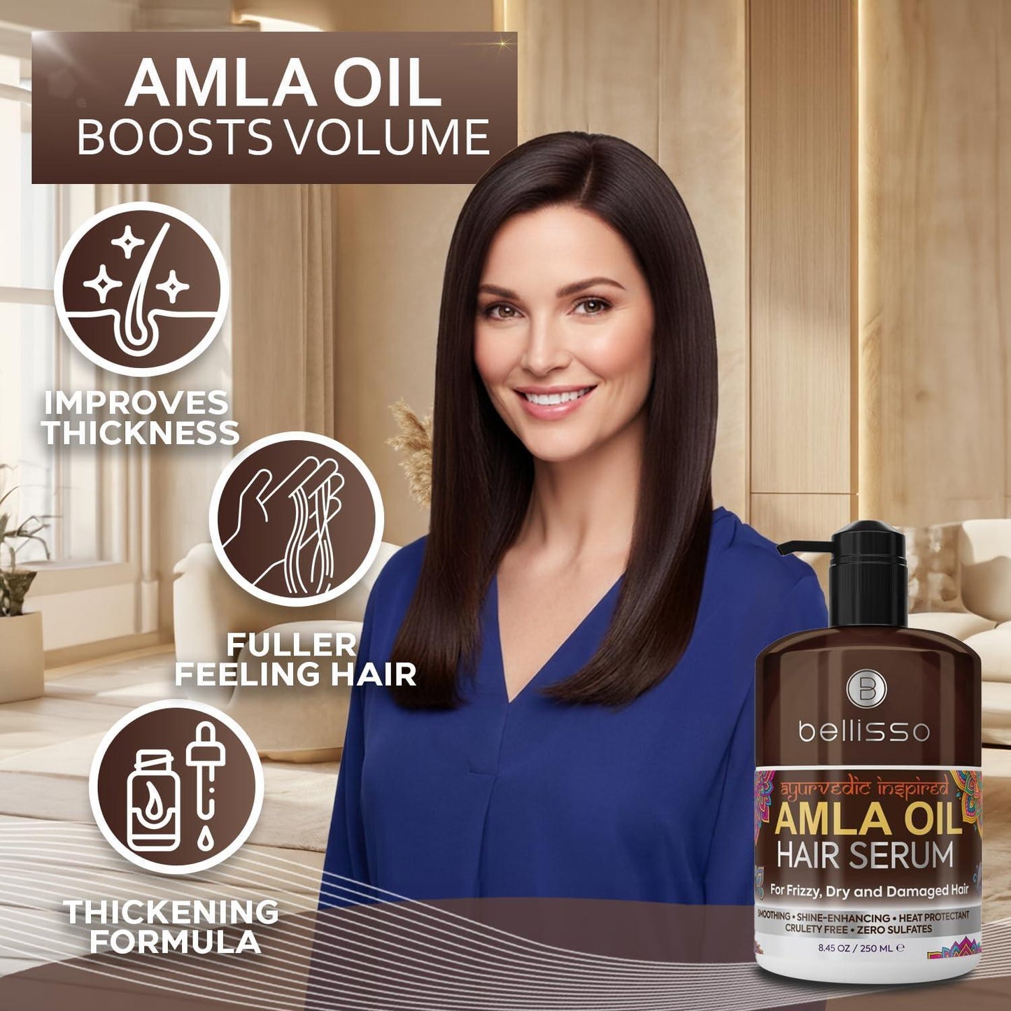 Amla Oil Hair Serum – Anti-Frizz & Heat Protection, 8.45 fl oz