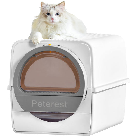 Peterest Large Self-Cleaning Litter Box for Multi Cats — Semi-Auto, Odorless, with Lid & 4.4LB Cat Litter Included