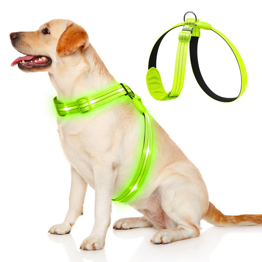 LED Light-Up Dog Harness – Rechargeable, Reflective & Glow-in-the-Dark