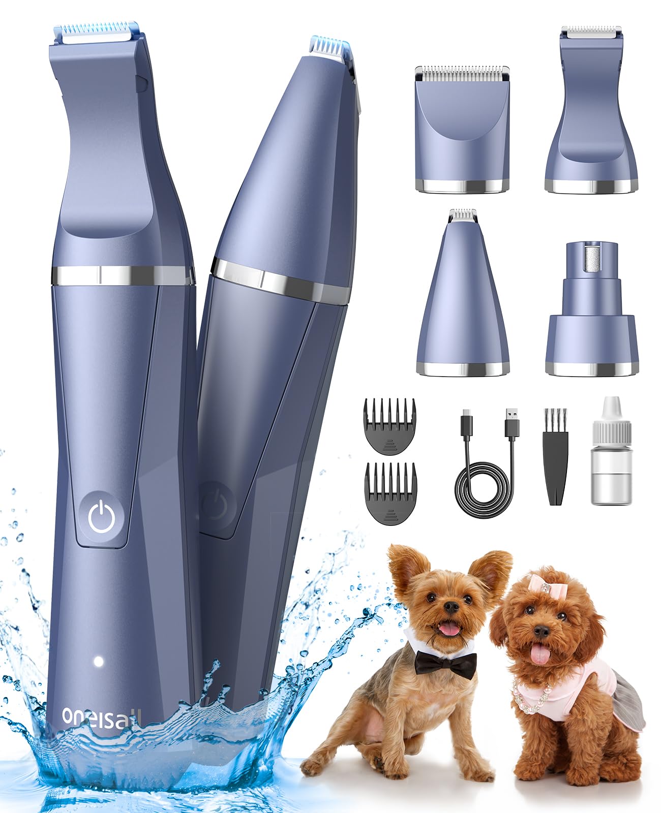 oneisall 4-in-1 Cordless Dog Grooming Kit — Quiet Clippers, Nail Grinder & Trimmer